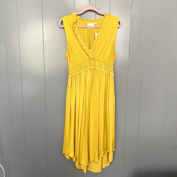 NEW Anthropologie Maeve La Habana Mango Yellow Ruffle Sleeveless Midi Dress L - Picture 3 of 10